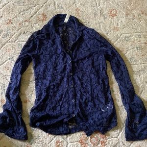 Dark blue lace button up